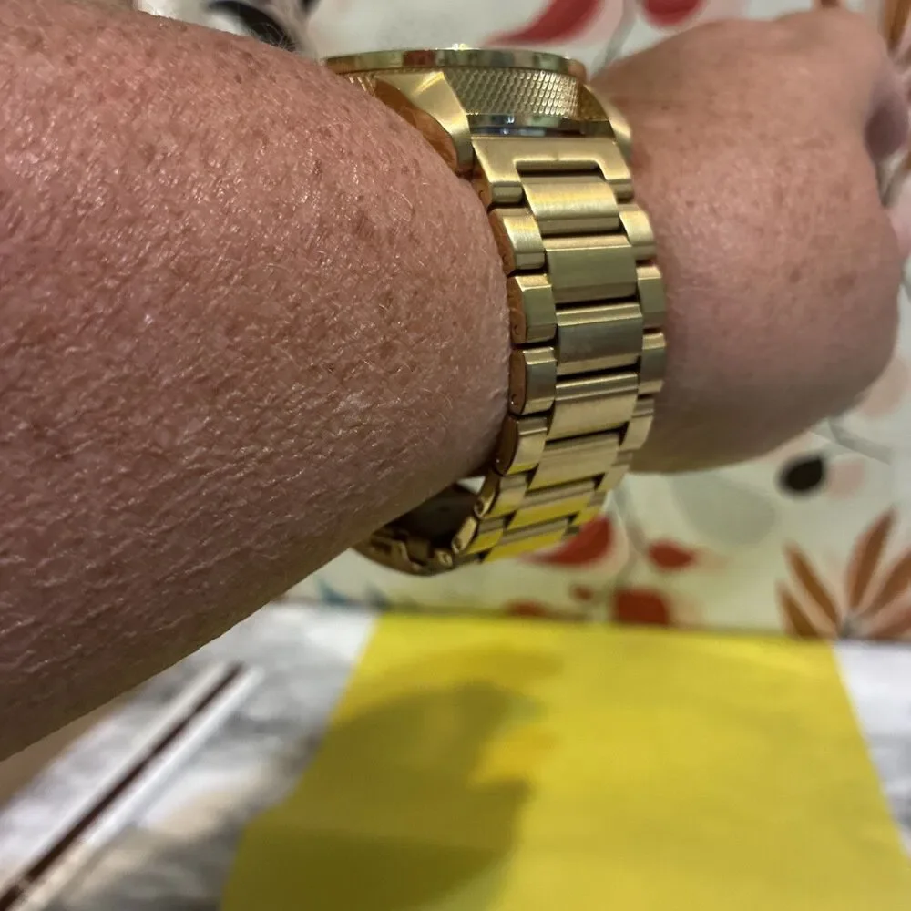 Diesel Double Down Watch Men DZ-1466 46mm Gold Tone Working